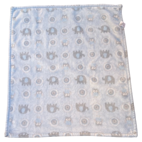 Blankets & Beyond Blue And Grey Elephant Owl Circles Plush Baby Blanket 27x27 - Picture 3 of 4